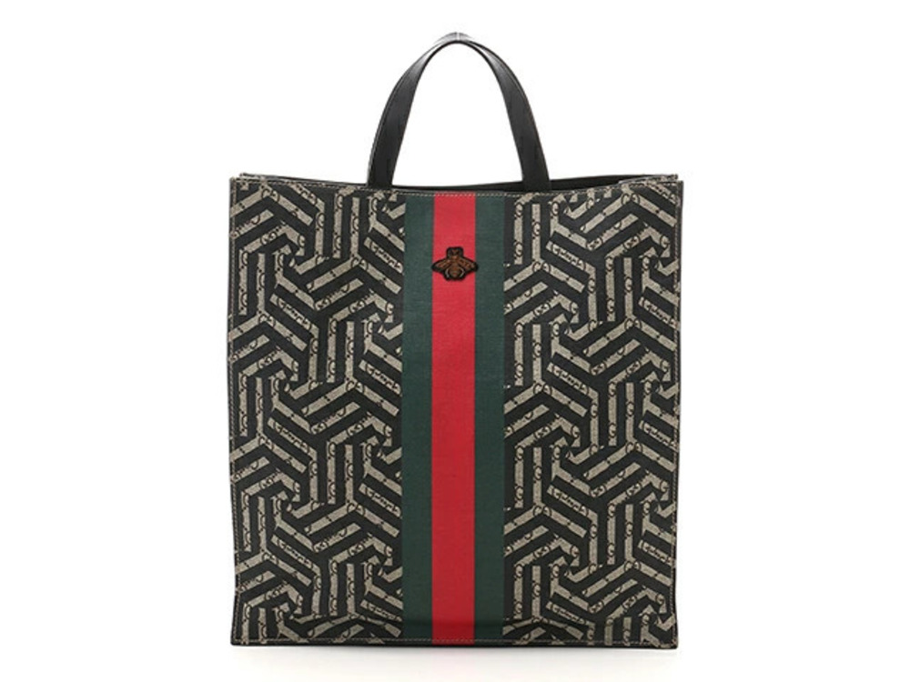 Gucci Tote Bag Bee GG Supreme Canvas Calfskin
